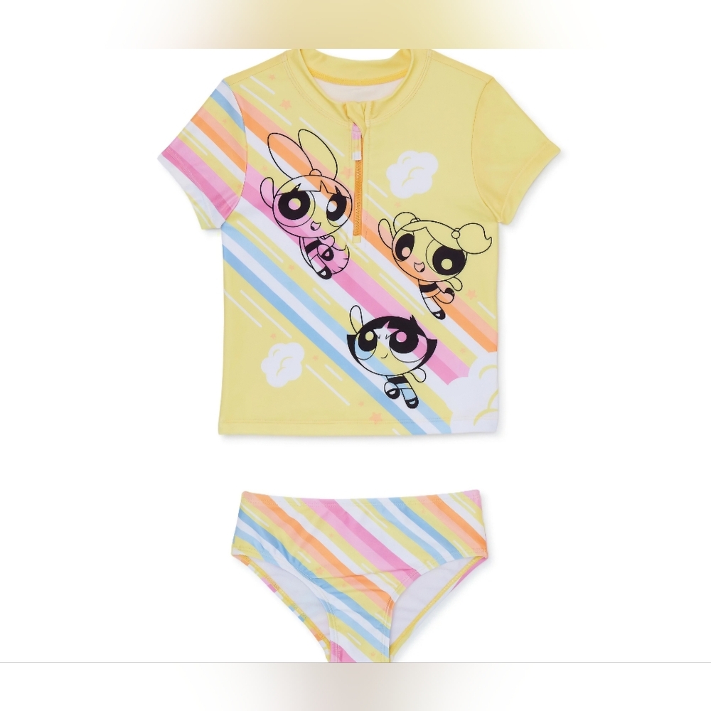 Powerpuff Toddler Girl Rashguard and Swim Bottom Set  Sz 18mo